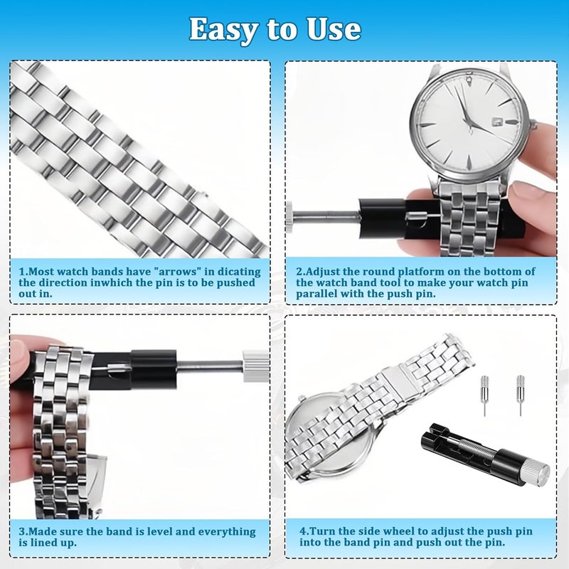 Grngven 2 Pack Watch Link Removal Kit, Watch Repair Tool for Bracelet Adjustment and Replacement, Pin Remover for Sizing Strap, Watch Band Adjustment Tool Kit with Extra Replacement Pins - Image 5